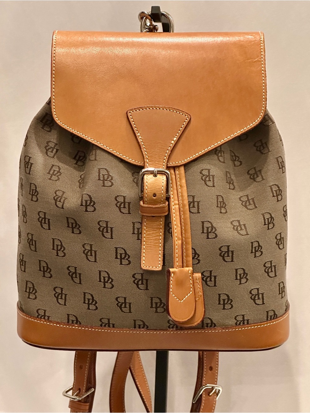 Dooney & Bourke DB Monogram Medium Backpack Tan Leather Trim